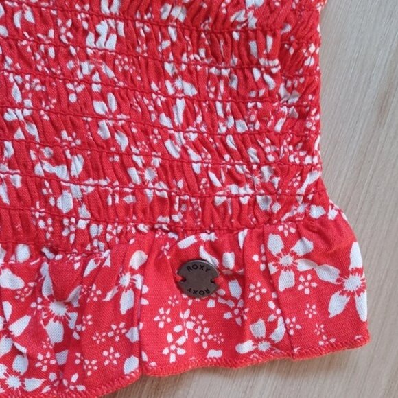 Roxy Secret Sister Crop Top Smocked Floral Red White 90s XS NWT - Picture 9 of 14